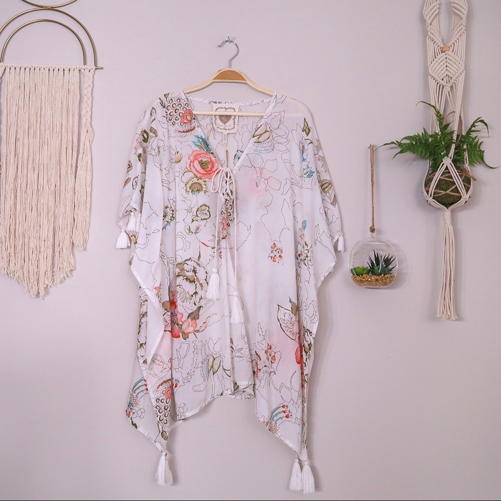 Z&L Boho Swimsuit Cover Up Poncho Flower Print